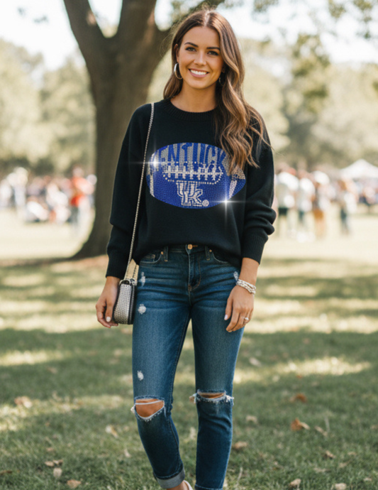 University of Kentucky Football Crewneck Black Long Sleeve Sweater