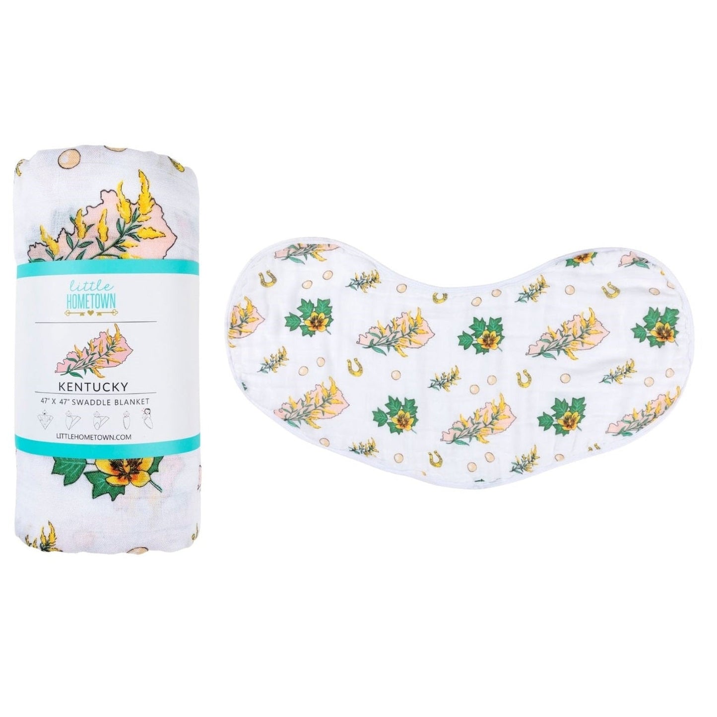 Kentucky Baby Gift Set: Muslin Swaddle & Bib (Floral)