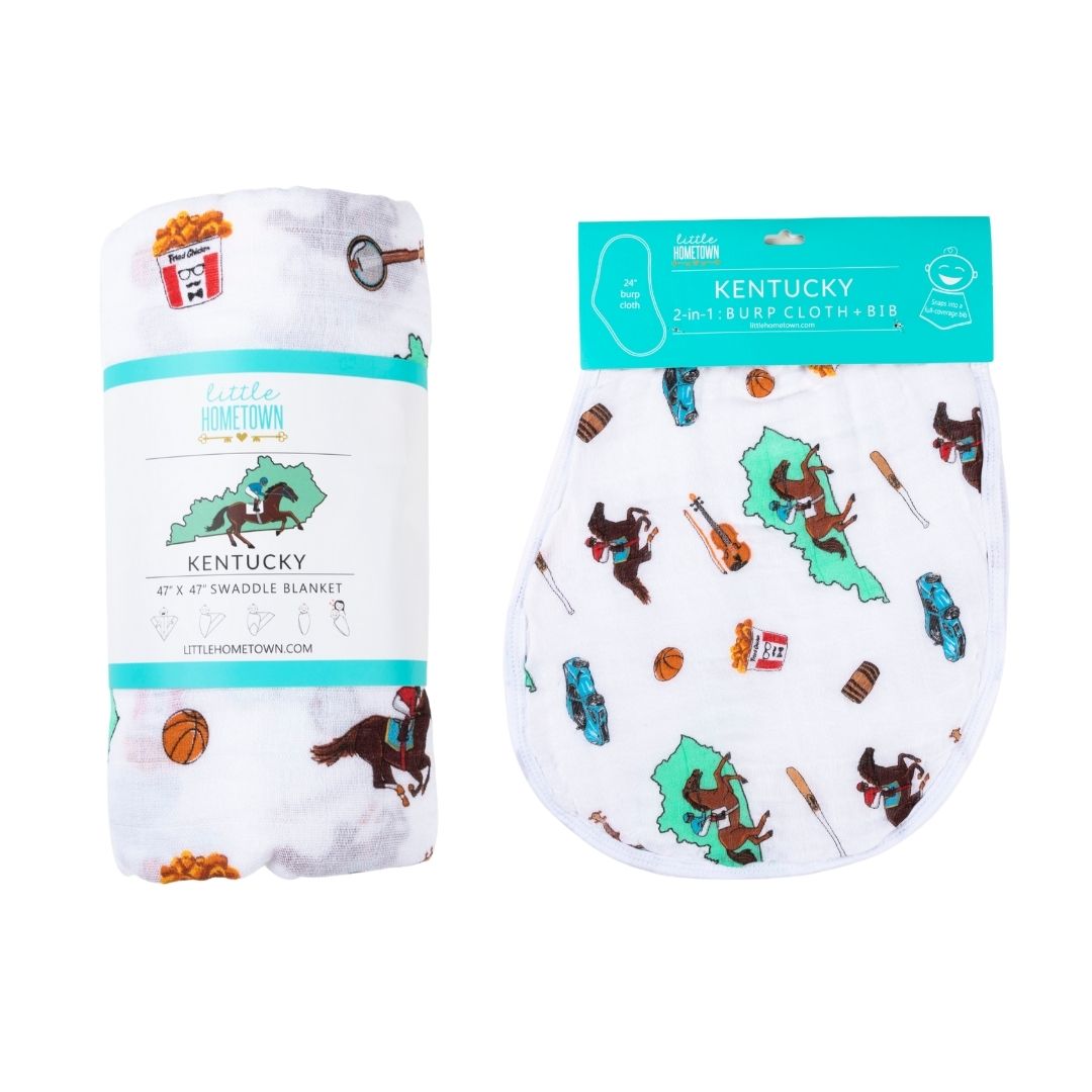 Kentucky Baby Gift Set: Muslin Swaddle & Bib | Organic Cotton