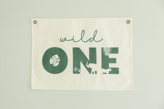 Wild One First Birthday Canvas Banner - Jungle Theme