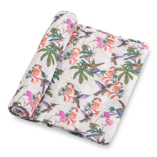 LollyBanks Muslin Swaddle Blankets, 100% Cotton Baby Blanket, 47"x 47" Newborn Swaddle Blanket, (Hummingbird Pattern)