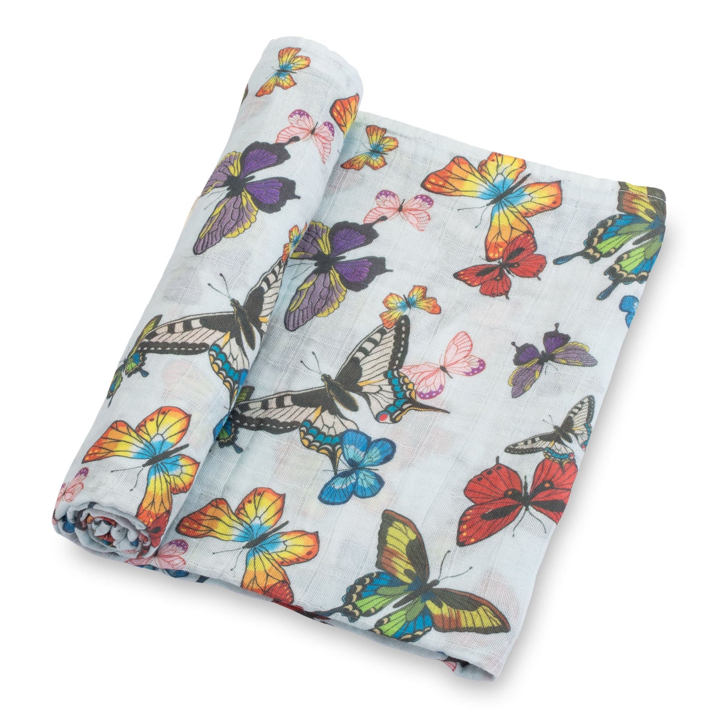 LollyBanks Muslin Swaddle Blankets, 100% Cotton Baby Blanket, 47"x 47" Newborn Swaddle Blanket, (Butterfly Print)