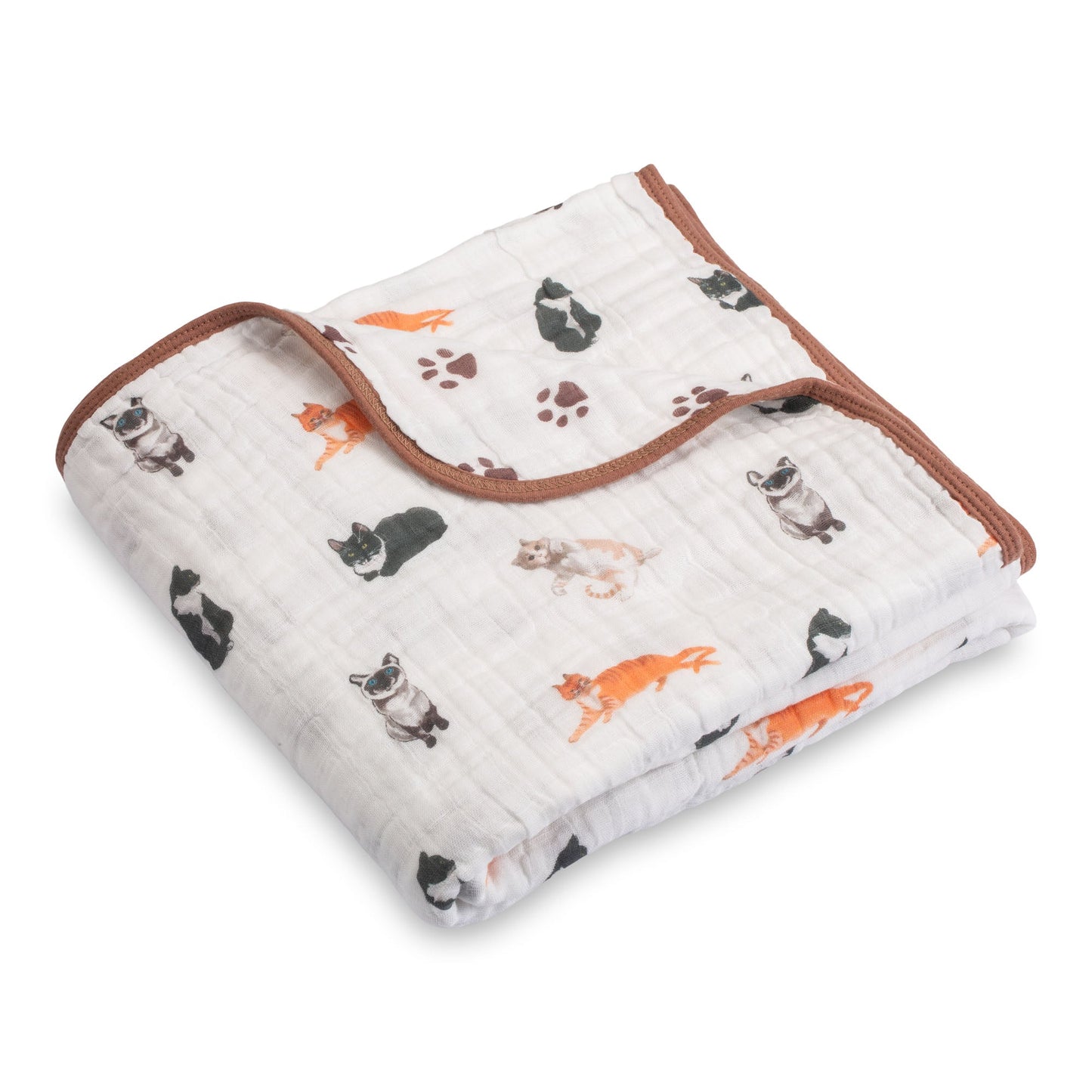 LollyBanks Muslin Baby Blanket, 100% Cotton Lightweight Baby Quilt, 47"x 47" and 6 Layers Newborn Blanket, (Cat Print)