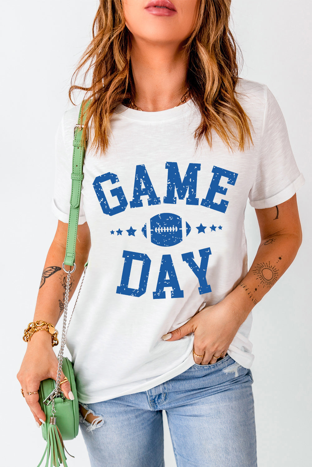 White Wildcats Football GAME DAY Graphic Crewneck T Shirt