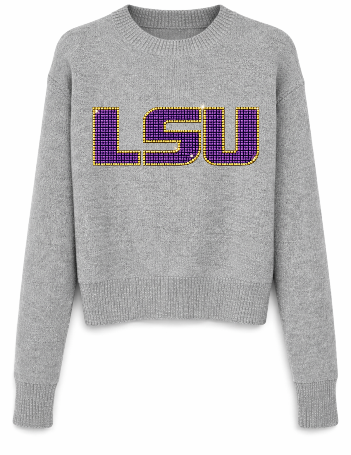Louisiana State University Crystal Block Letters Gray Crewneck Sweater
