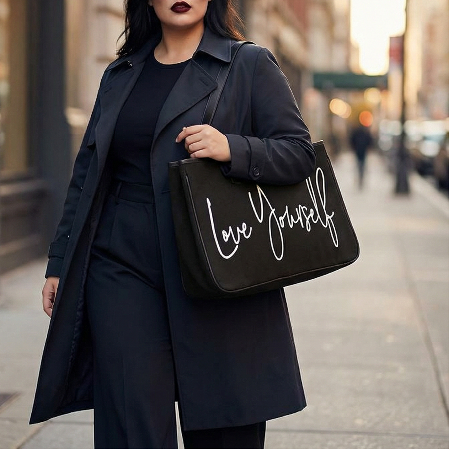 Love Yourself Large Rectangular Tote Bag | Genuine Leather Handles