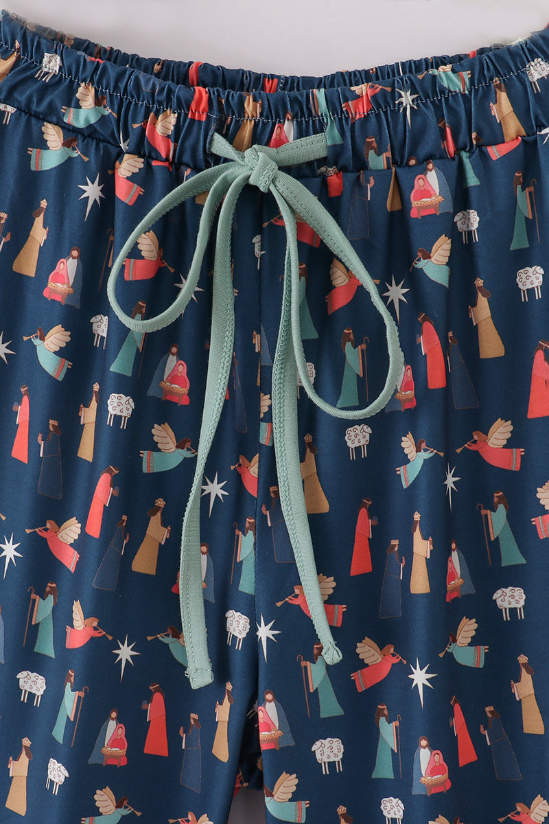 Navy nativity print dad pajamas pants