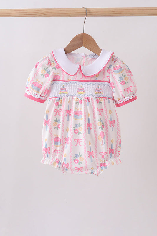 Pink birthday cake smocked bubble