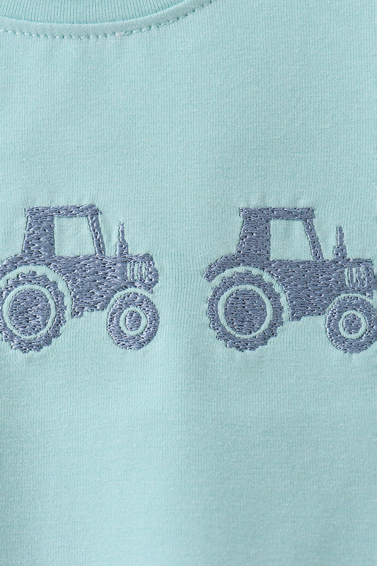 Blue Farm Tractor Embroidered Set