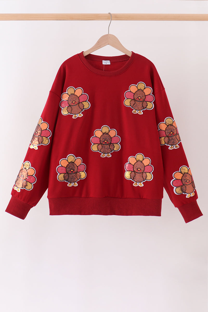 Rust turkey sequin mom&me top