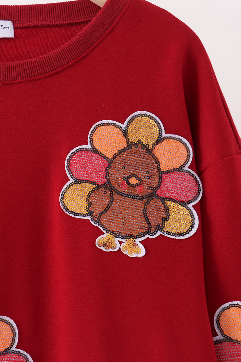 Rust turkey sequin mom&me top