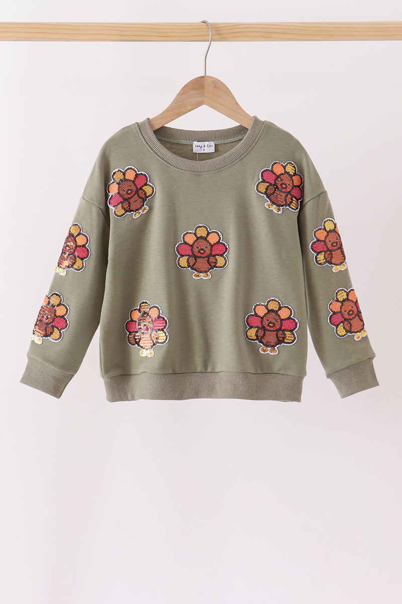 Green turkey sequin mom&me top