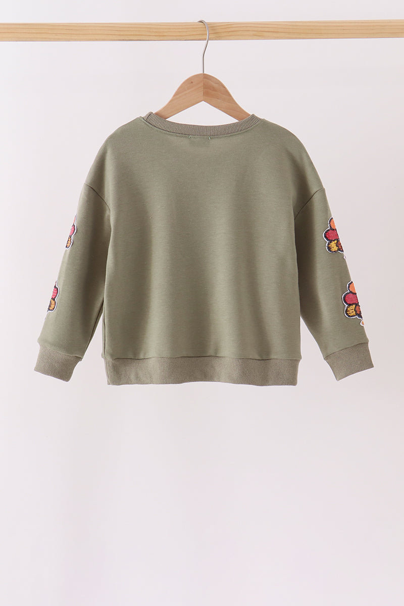 Green turkey sequin mom&me top