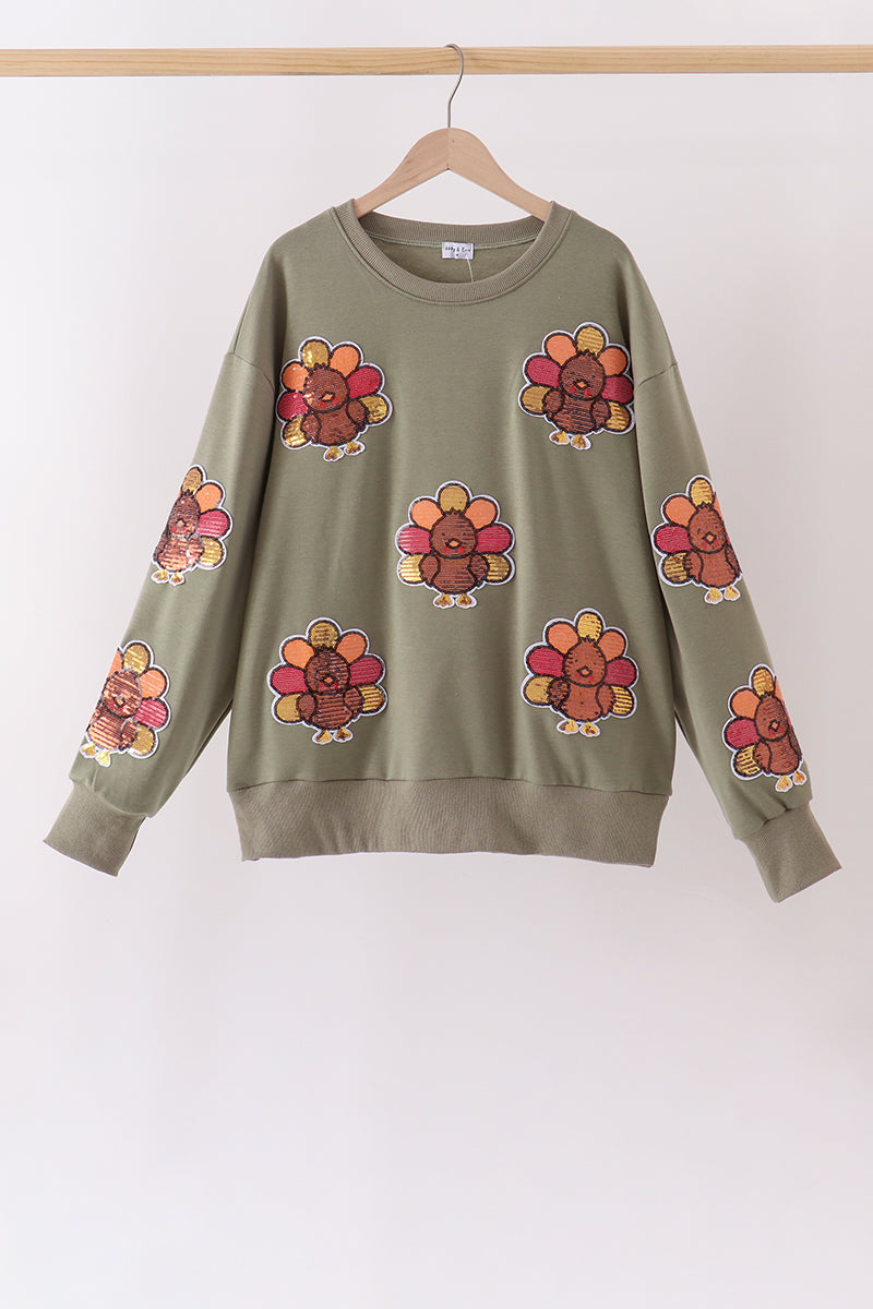 Green turkey sequin mom&me top