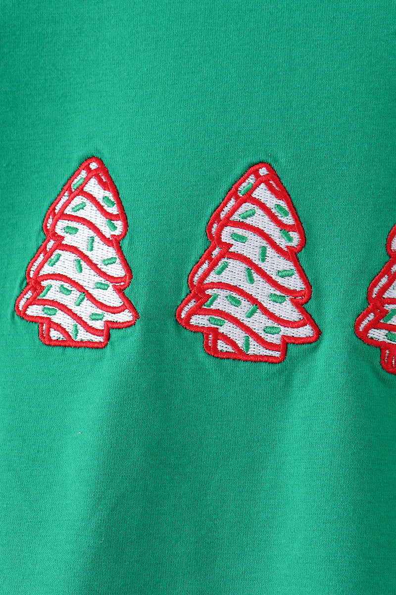 Green christmas tree applique stripe pants set