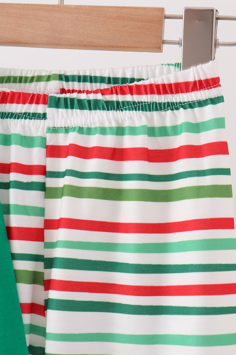 Green christmas tree applique stripe pants set