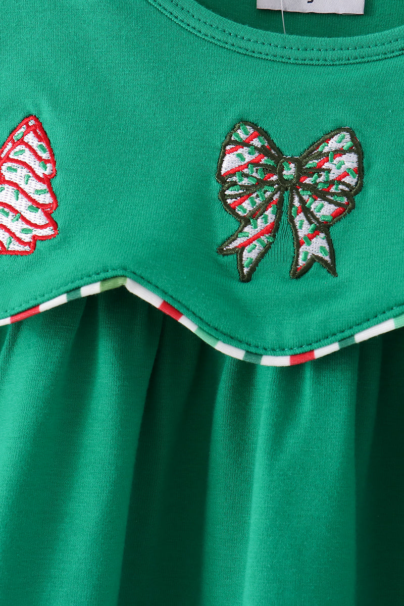 Green christmas tree applique stripe ruffle pants set