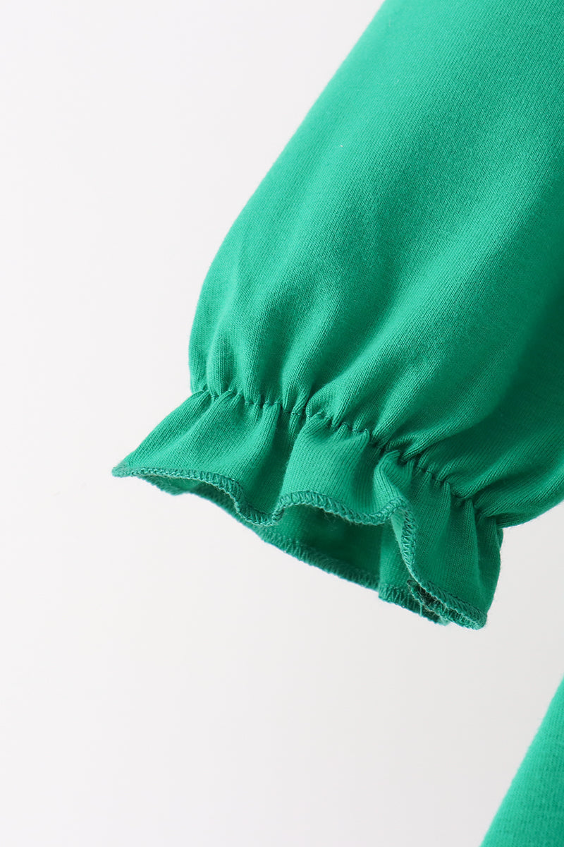 Green christmas tree applique stripe ruffle pants set