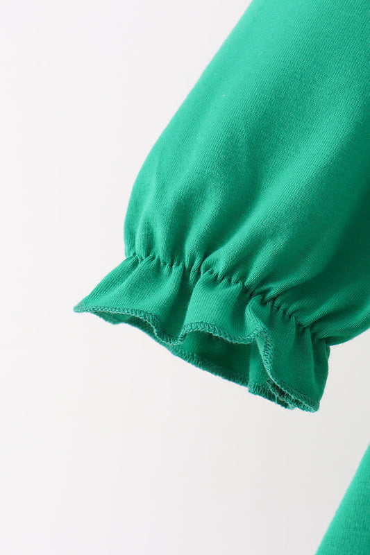 Green christmas tree applique stripe ruffle pants set