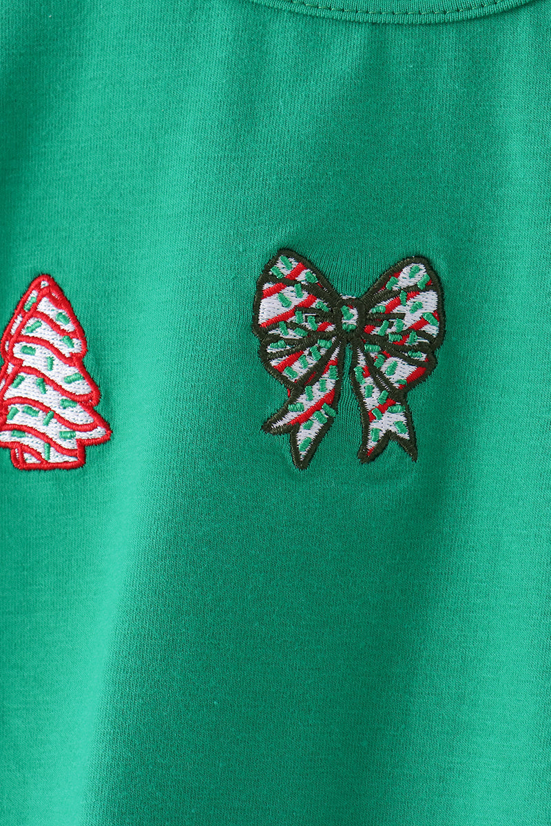 Green christmas tree bow applique skorts set