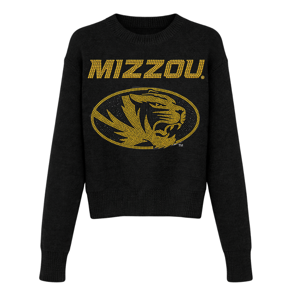 University of Missouri Mizzou Gold Tiger Black Crewneck Long Sleeve Sweater