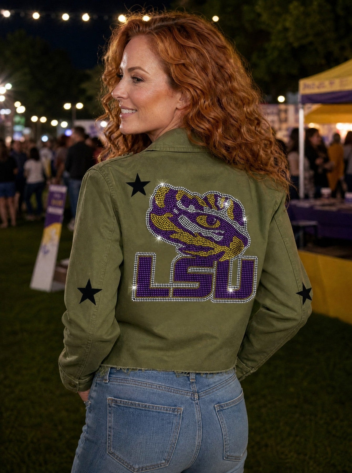 Louisiana State University Crystal Tiger Eye Army Green Shacket