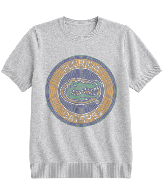 University of Florida Circle Gator Decal Gray Short Sleeve Sweater