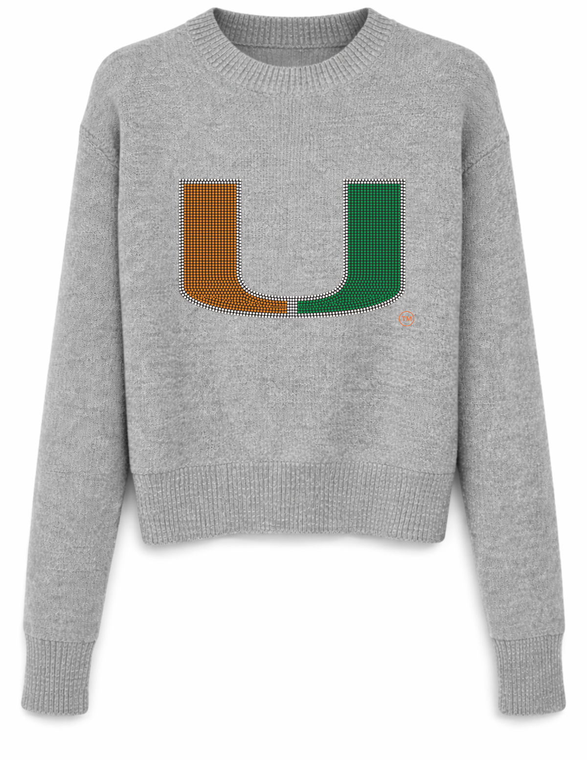 University Of Miami Large U Gray Crewneck Long Sleeve Sweater
