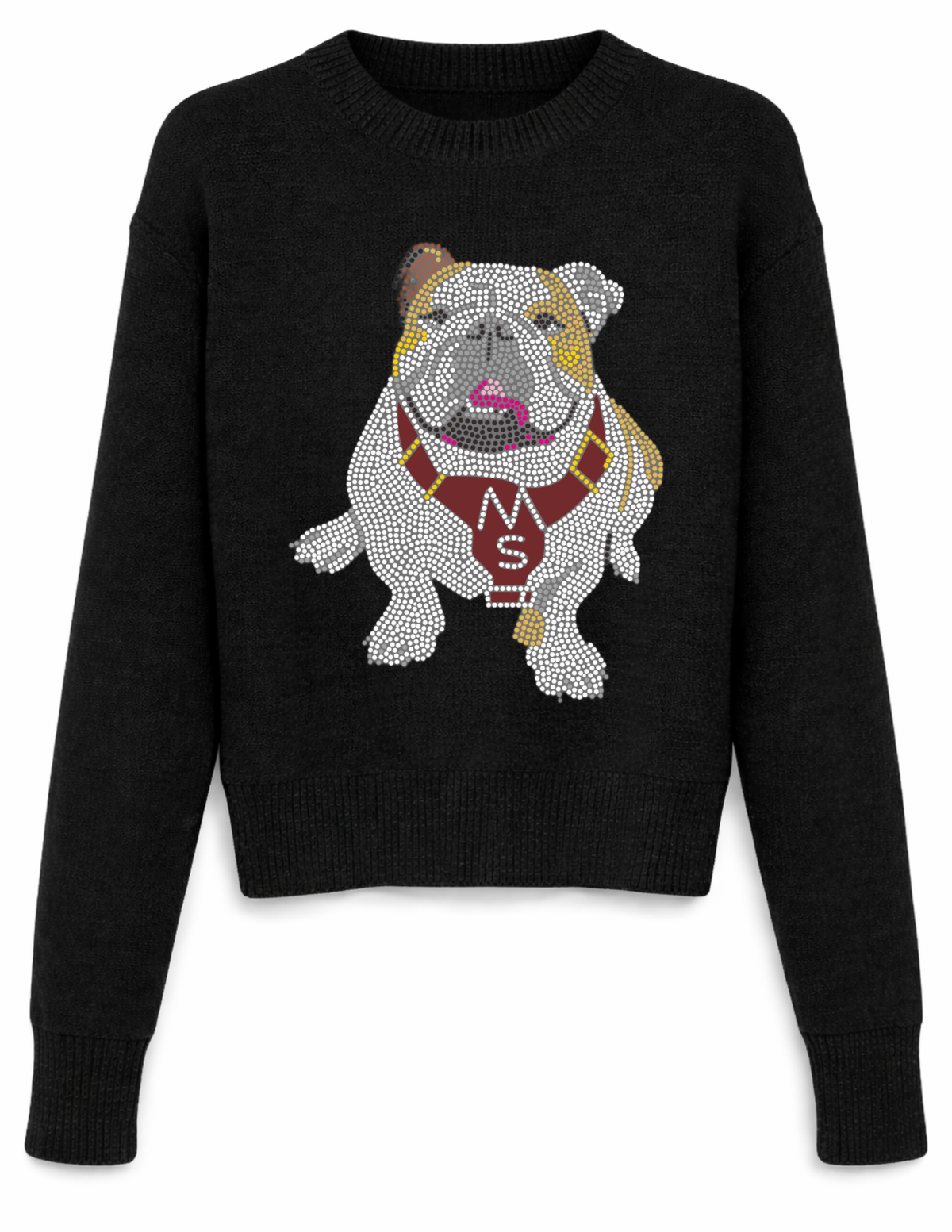 Mississippi State Bulldog Black Crewneck Long Sleeve Sweater