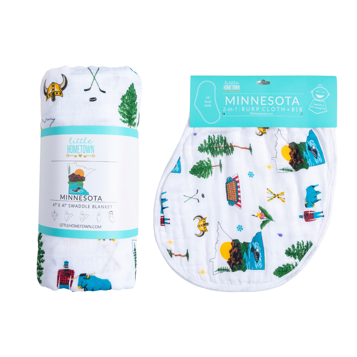 Minnesota Baby Gift Set: Muslin Swaddle & Bib | Organic Cotton