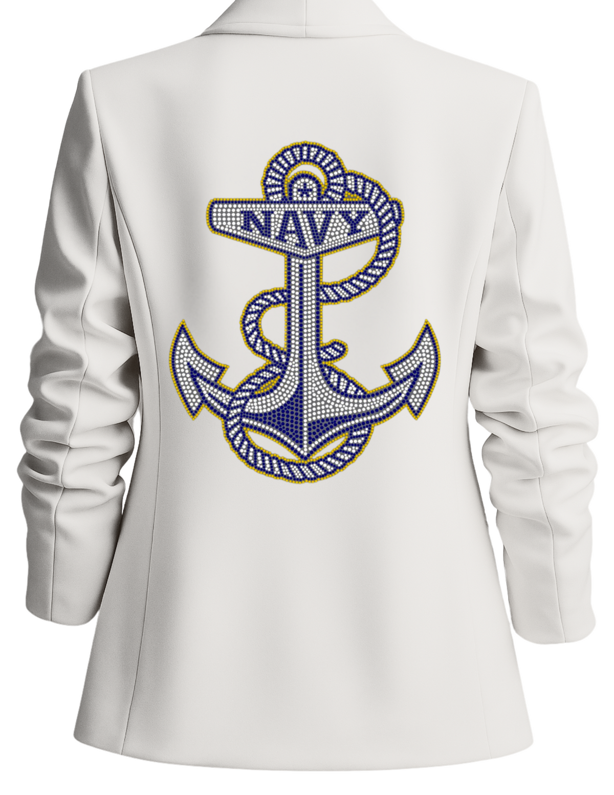 Game Day Blazer, Ruched White, Naval Academy Anchor
