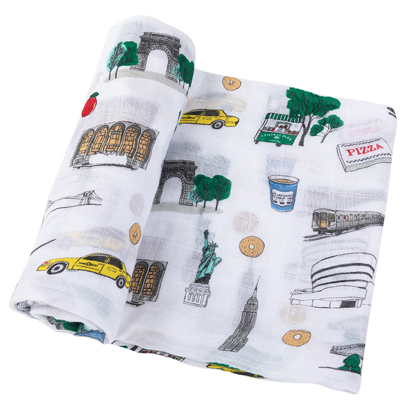 New York City Baby Gift Set: Muslin Swaddle & Bib | Organic Cotton