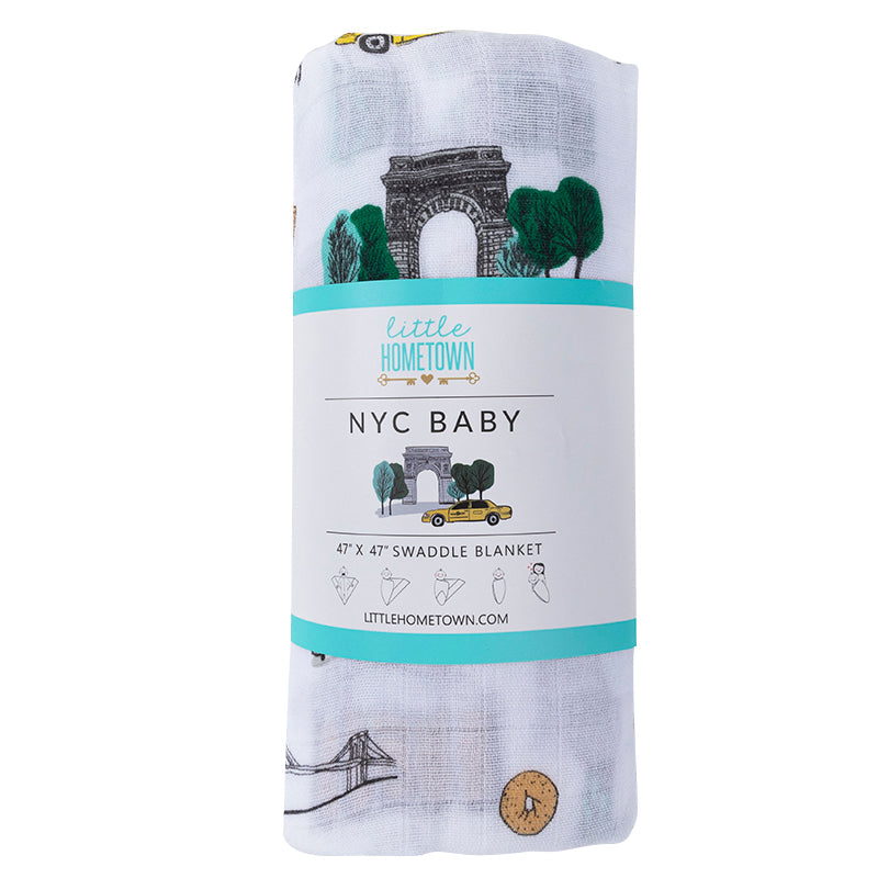New York City Baby Gift Set: Muslin Swaddle & Bib | Organic Cotton