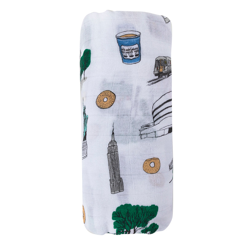 New York City Baby Gift Set: Muslin Swaddle & Bib | Organic Cotton