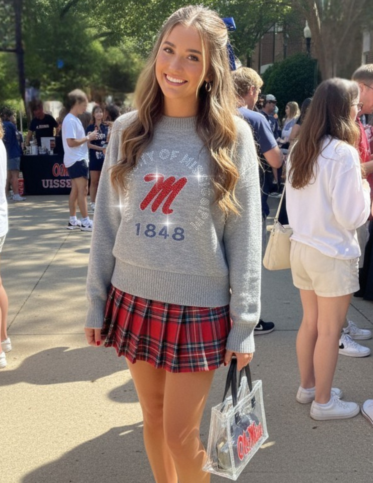 University of Mississippi EST. 1848 Gray Crewneck Long Sleeve Sweater