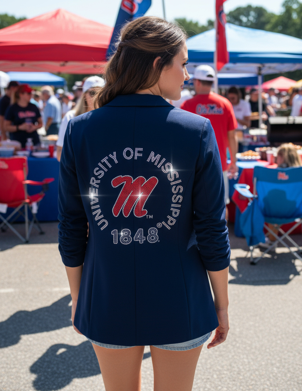 Ole Miss EST. 1848 Navy Blue Ruched Sleeve Blazer