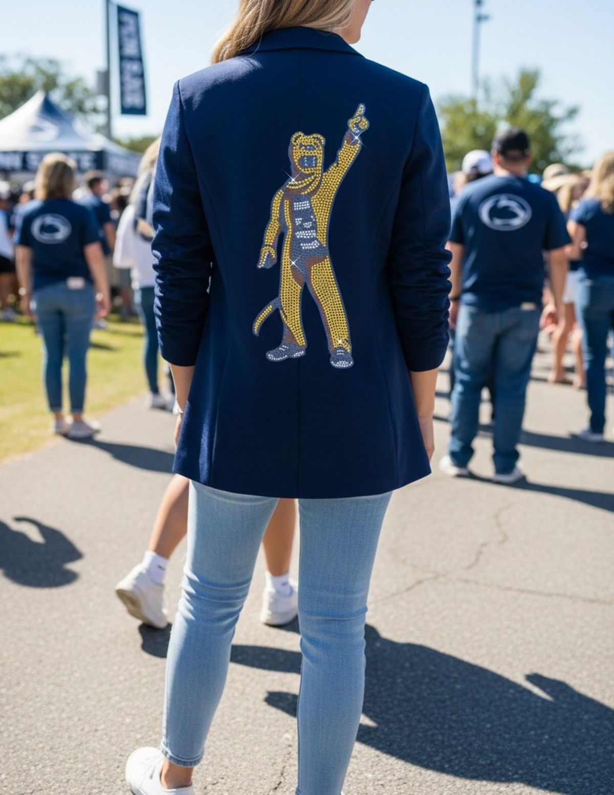 Penn State Full Mascot Navy Ruched Sleeve Blazer