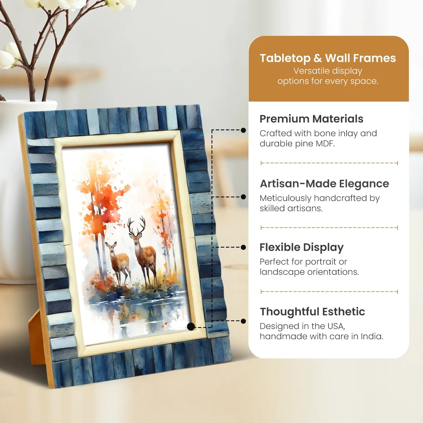 Picture Frame Ivory Ocean Collection Bone Inlay Blue – 4x6 & 5x7