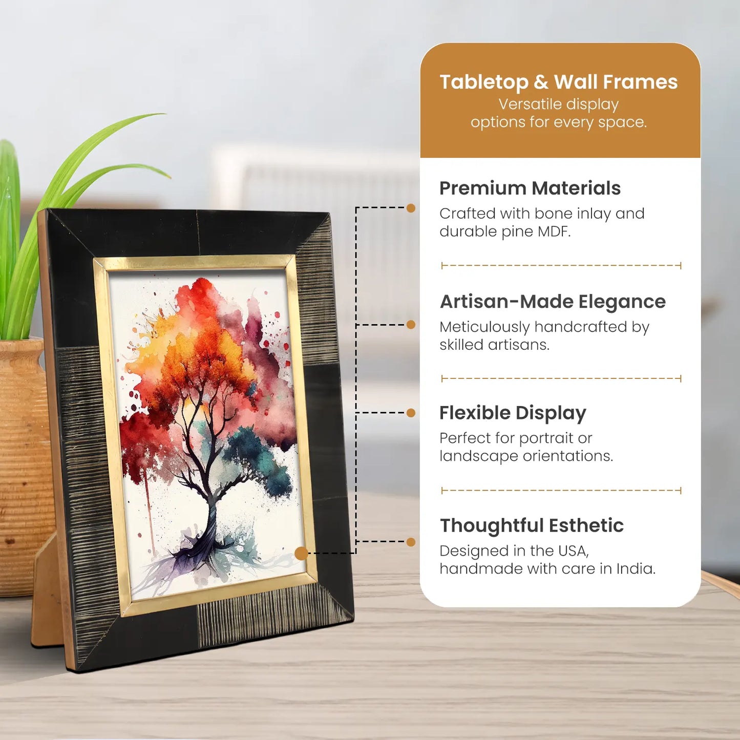 Picture Frame Shagrin Collection Brass & Horn Inlay Brown – 2 Sizes