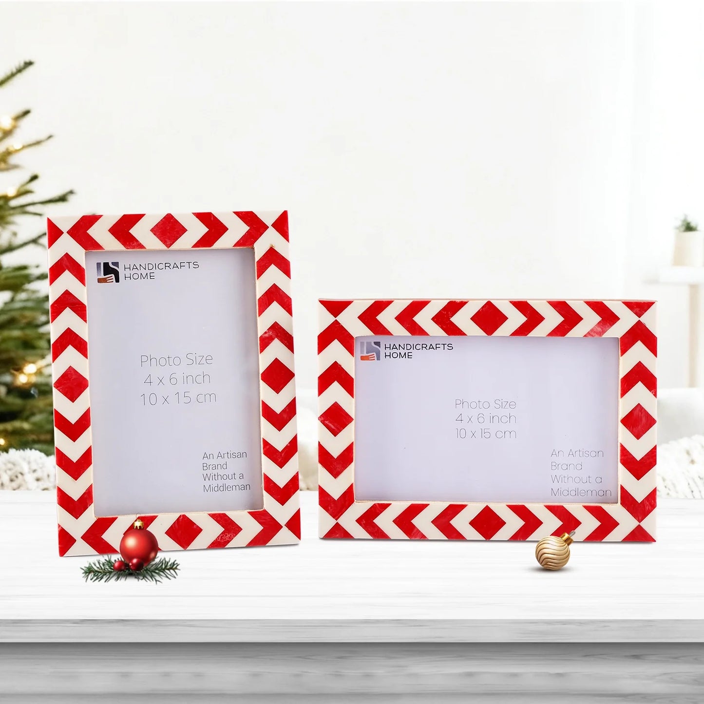 Picture Frame Set of 2 Red White Resin Inlay 4x6 5x7 8x10