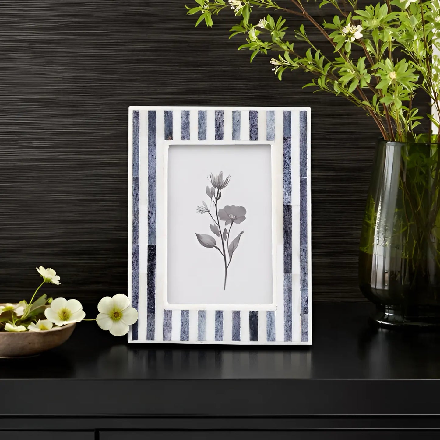 Picture Frames Kayala Saje Collection Bone Inlay, Grey-White, 4x6, 5x7 & 8x10