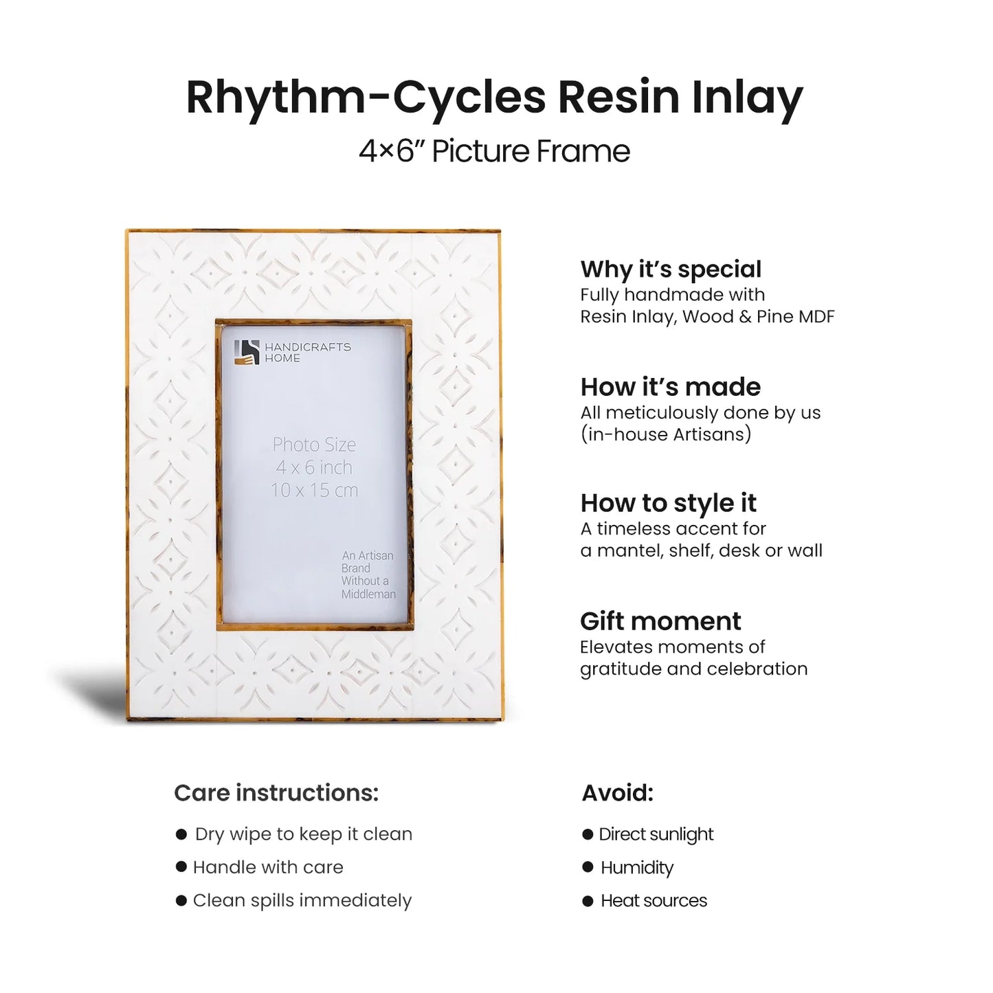 Rhythm Cycles Picture Frame White Resin Inlay 4x6 5x7 8x10