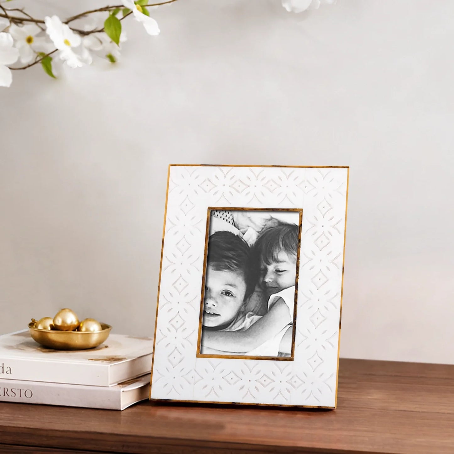 Rhythm Cycles Picture Frame White Resin Inlay 4x6 5x7 8x10
