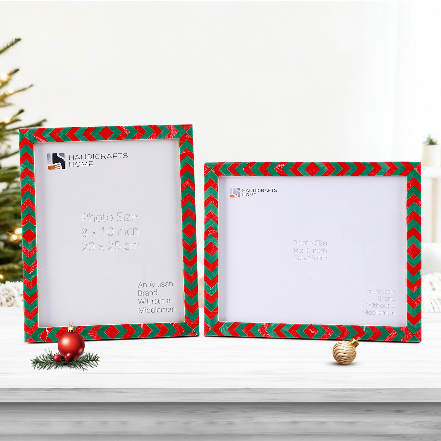 Picture Frame Set of 2 Red White Resin Inlay 4x6 5x7 8x10