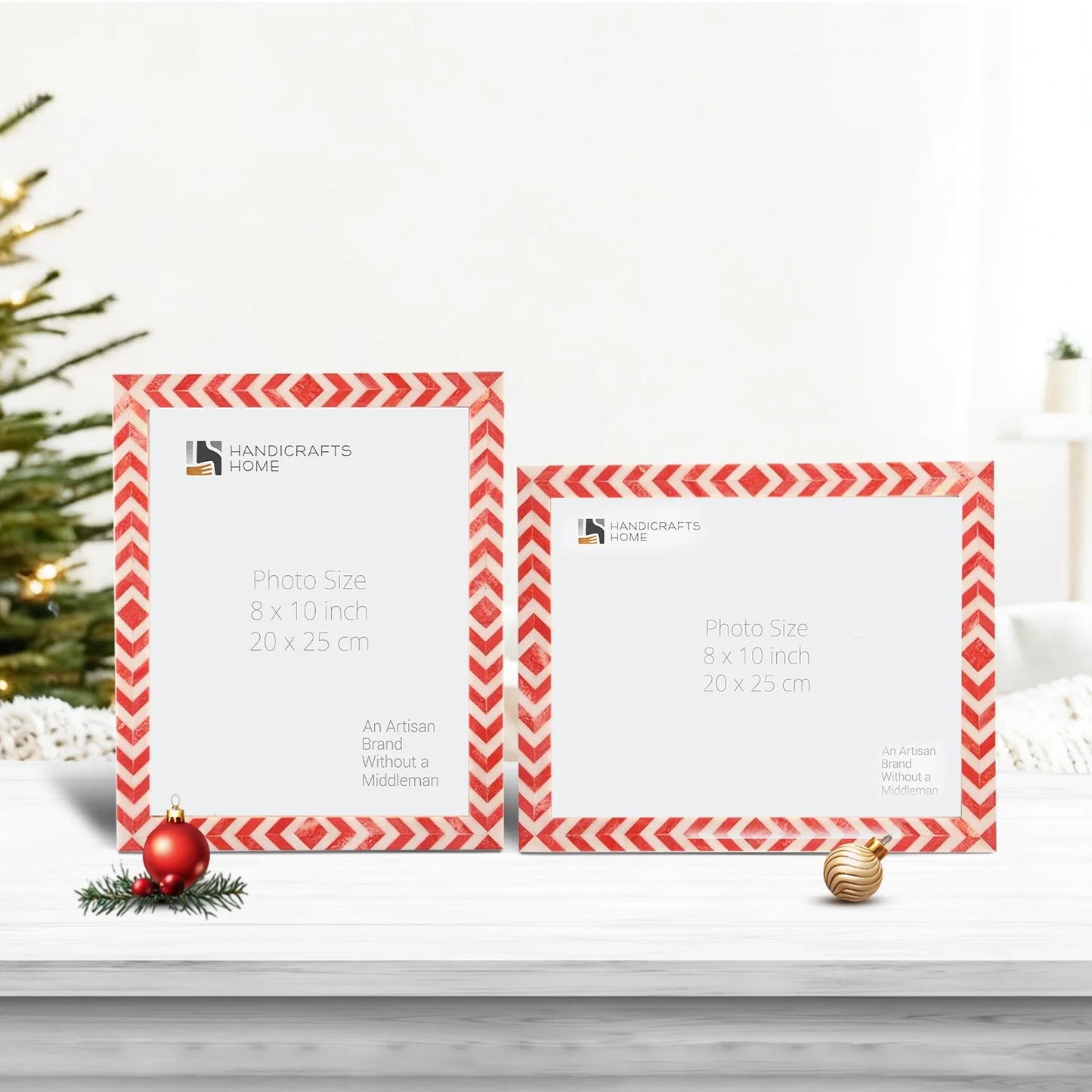Picture Frame Set of 2 Red White Resin Inlay 4x6 5x7 8x10