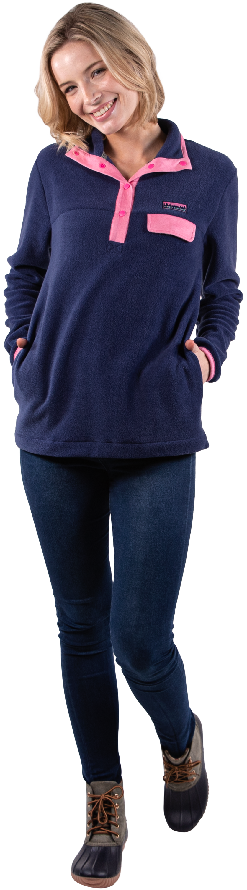 Simply Fleece Quarter Snap Pullover - Navy - F22 - Simply Southern