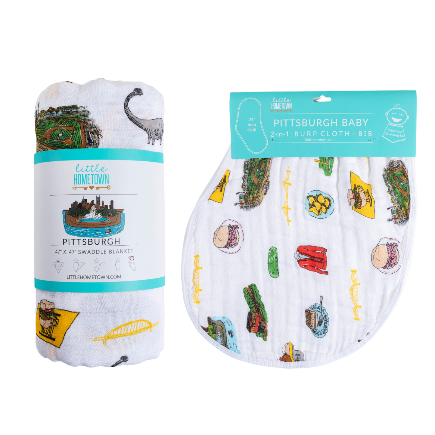 Pittsburgh Baby Gift Set: Muslin Swaddle & Bib | Organic Cotton
