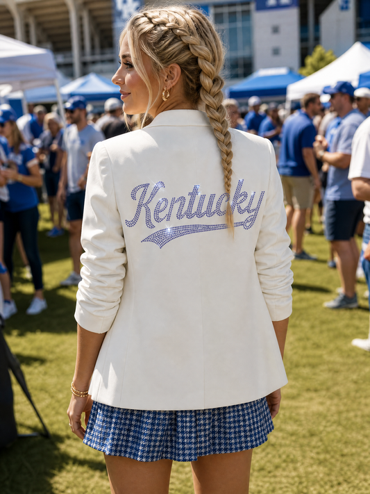 University of Kentucky Script White Ruched Sleeve Blazer