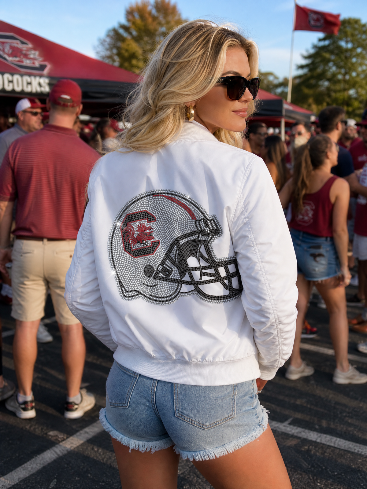 University of South Carolina Helmet White Bomber Jacket