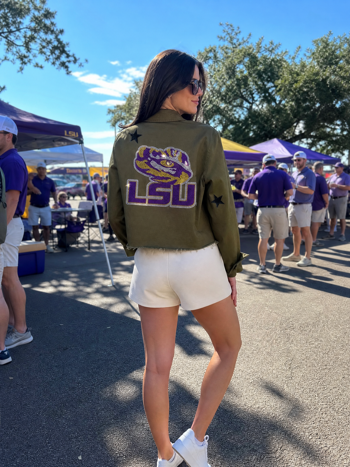 Louisiana State University Crystal Tiger Eye Army Green Shacket